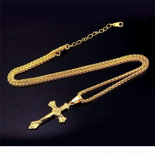 

unique latin cross necklace for men stainless jewelry 18k gold plated religious trendy crucifix christian jesus cross pendant p825, Silver