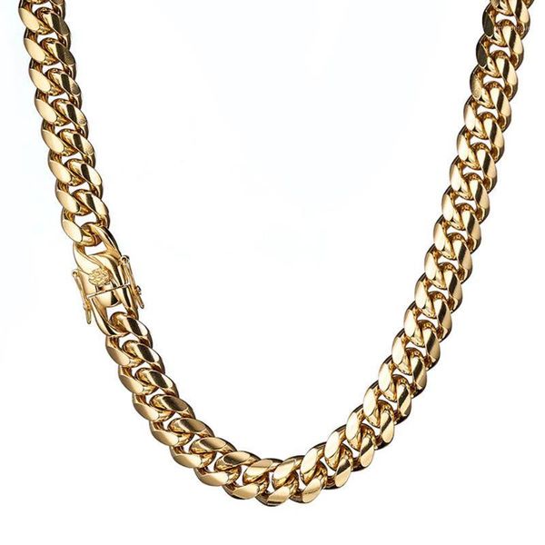 

granny chic 12mm wide stainless steel cuban miami chains necklaces polished gold chain for men hip hop rock jewelry1, Silver