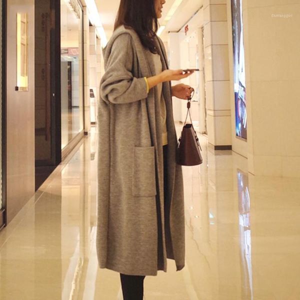 

women's cardigan loose large size autumn and winter women jacket 2020 long section imitation sweater1, Black