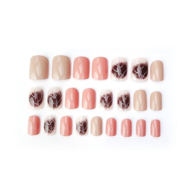 

24 шт. французские поддельные ногти акриловые персики сердца ложные ногти советы маникюр украшены для моды пресса на ногтей удлинительные на
