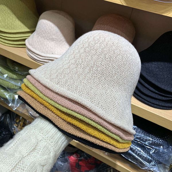 

spring new ring yarn monochrome bucket cap for children's sunscreen hat, Blue;gray