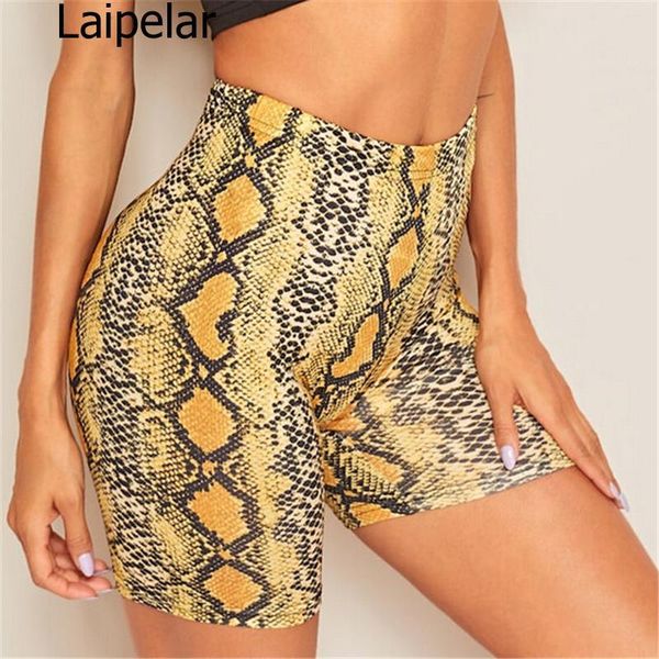 

women's shorts women summer snake print high waist elastic short trousers pantalones cortos mujer, White;black