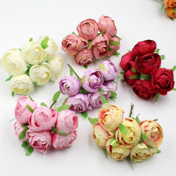 

6pcs/lot silk artificial flowers rose bud fake flower bouquet for wedding party home decoration diy gift box wreath scra bbytli