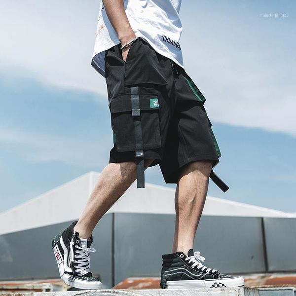 

men's shorts streetwear summer men casual side-pocket mens beach 2021 knee-length ribbons bermuda short pants men1, White;black
