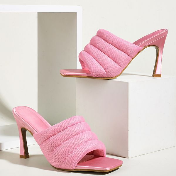 

new style women's shoes stiletto high-heeled square-toe sandals and slippers with cloth surface lz193-2, Black