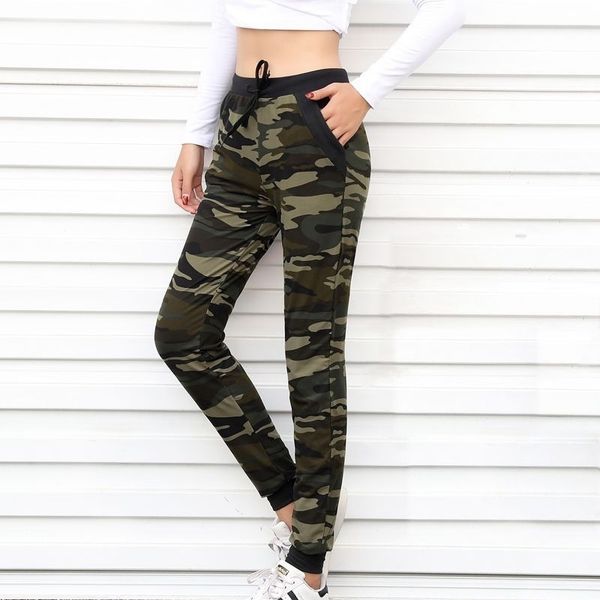 

rylanguage camouflage joggers women sweatpants harem camo pants drawstring pantalones femme mujer female high waist pocket tight 201119, Black;white