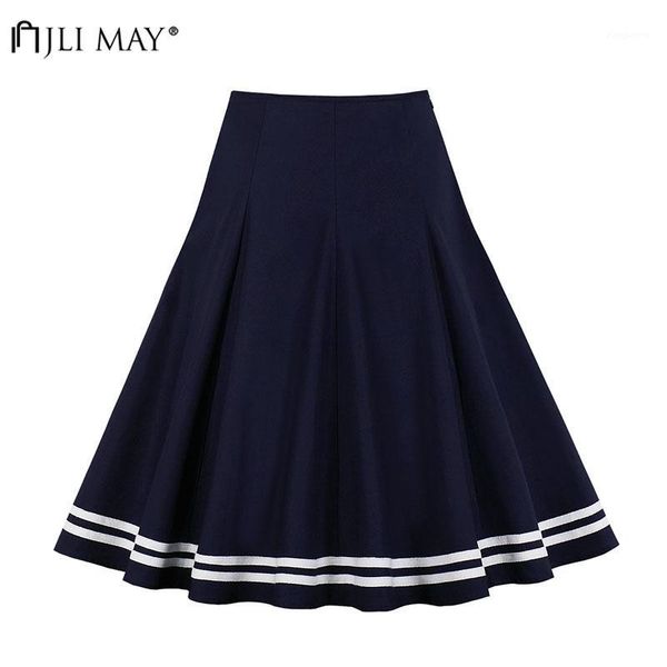 

jli may soild striped skirts autumn winter women mid-calf empire casual button silm normcore skirts plus size1, Black
