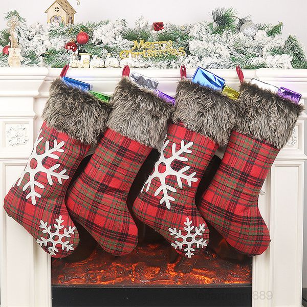 

christmas party stocking hanging plaid snowflake tree ornament decor gift candy bag new year prop xmas socks owe792