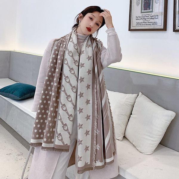 

2019 new dot double sided winter women cashmere scarf pashmina shawls and wraps female foulard hijab wool stoles head scarves t200225, Blue;gray