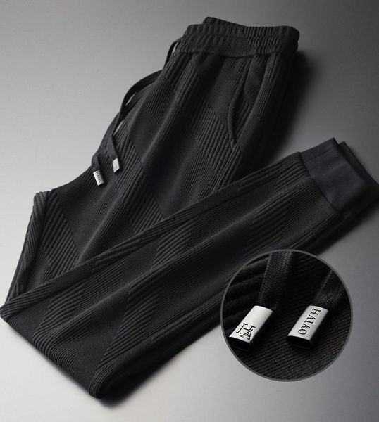 

minglu vertical stripe man pants plus size 4xl luxury spring knit sports men's trousers hight quality drawstring sweatpants men, Black