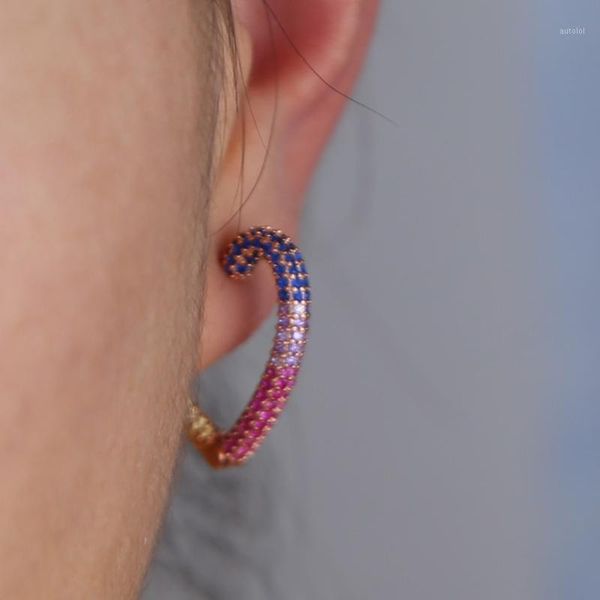 

micro paved rainbow cz heart hoop earring with rose gold color plated stacking stack earrings fashion women hoop jewelry1, Golden;silver