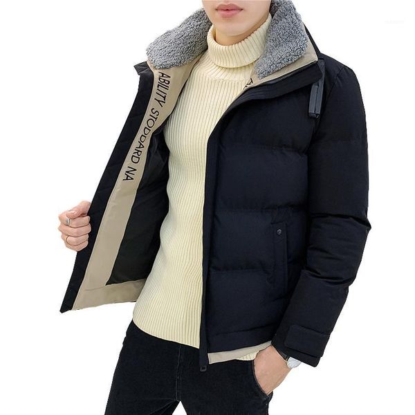 

workwear cotton men's lamb collar trend cotton jacket handsome casual short jacket winter casual street slim1, Black