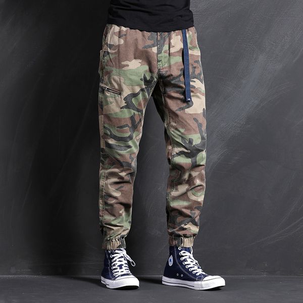 

2021 new casual man-made camouflage trend sports elastic workwear on the waistband of skinny pants i7yn, Black