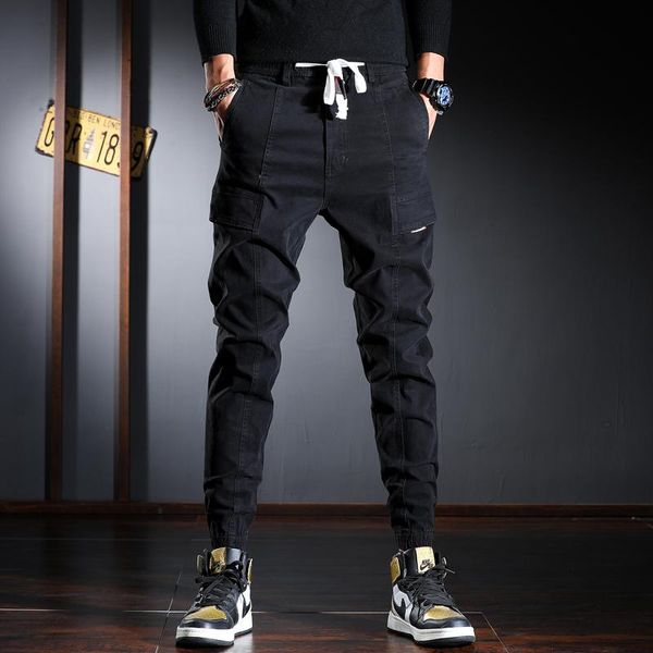 

fashion streetwear men jeans loose fit casual cargo pants japanese style vintage designer hip hop joggers trousers, Blue