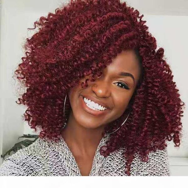 

burgundy kinky curly lace front wig 13x4 glueless synthetic lace wigs for american african heat resistant synthetic hair afro curly wig, Black