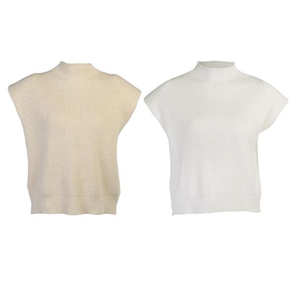 

women's vests women ribbed knitted sleeveless vest turtleneck high neck simple solid color sweater loose stretch pullover tank top, Black;white
