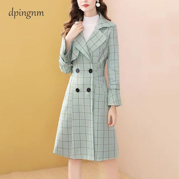 

windbreaker women's 2021 green new medium length plaid green fashion windbreaker coat, Tan;black