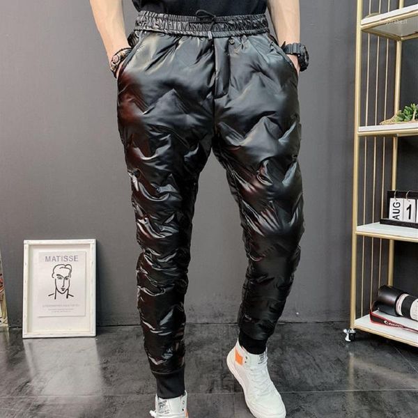 

new winter men's pants white duck down warm trousers thick causal pencil slim pant waterproof cold-resistant trouser1, Black