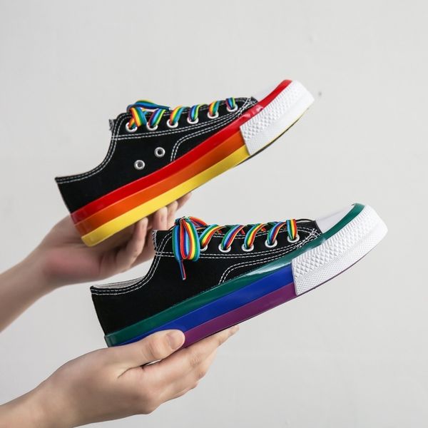 

canvas summer sneakers ladies sports breathable rainbow flat fashion casual women vulcanized shoes y200801, Black