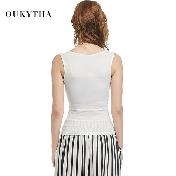 

oukytha 2018 summer low-cut basic t-shirts tank solid cotton self-cultivati sleeveless camisole women's vest 2090 y200512, White