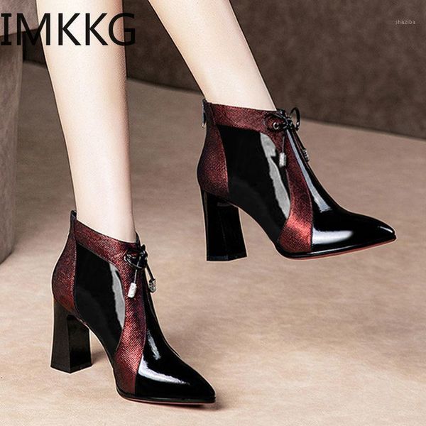

boots 2021 arrival fashion shoes women patent leather ankle pointed high heel shoes1, Black