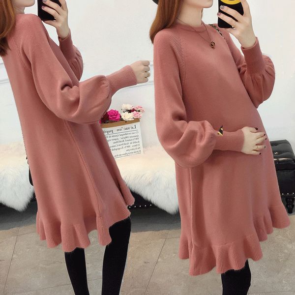 

foreign style pregnant women's suit clothes autumn fashionable sweater medium length winter thickened chaoma, White