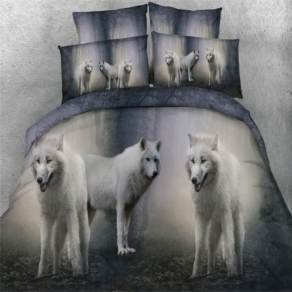 

3d animal wolf 5pcs bedding with filling comforter set twin/full//king/super king size home textile1
