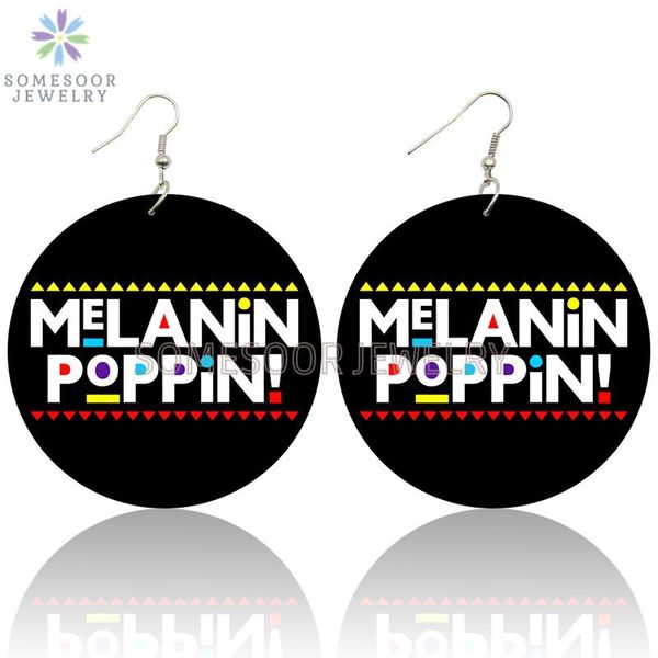 

SOMESOOR Melanin Poppin Powerful Wooden Drop Earrings Both Sides Printed Black Inspire Sayings Designs Loops For Women Gifts, Silver