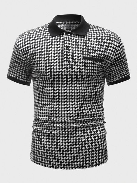 

men houndstooth print polo shirt 13t0#, White;black