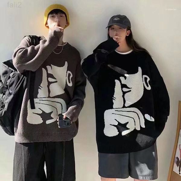 

sweaters autumn men's and winter round neck sweater men women korean trend loose personality hong kong style couple thick lazy, White;black