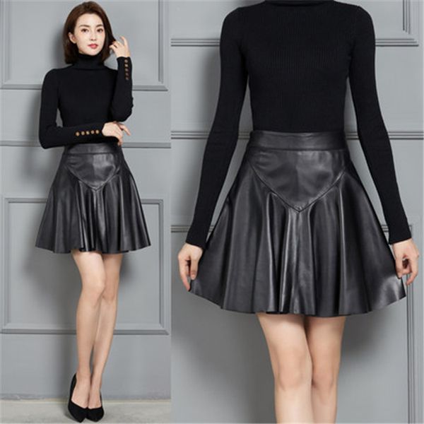 

2020 new fashion genuine real sheep leather skirt k16, Black