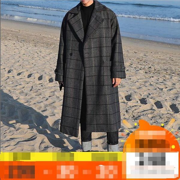 

2021 New Autumn/new Korean Winter Retro Plaid Woolen Jacket Is Long Style Ni's Coat with Pattern Thousands of Birds. 4XH9, Black