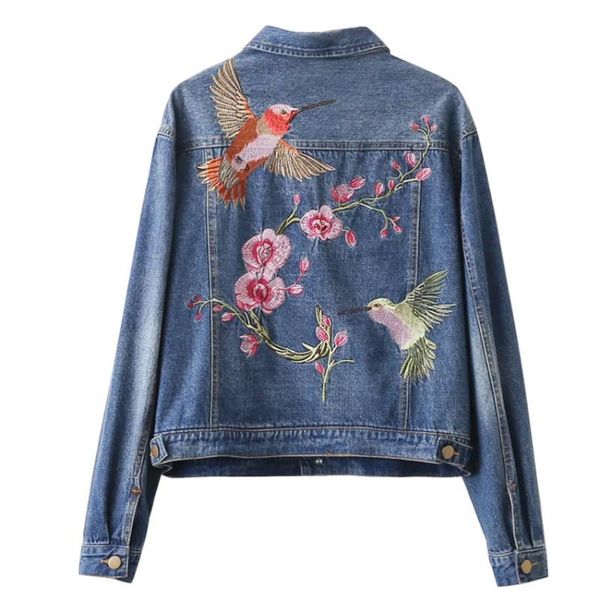 

women's jackets european spring and autumn fashion wild plum embroidered denim jacket coat, Black;brown