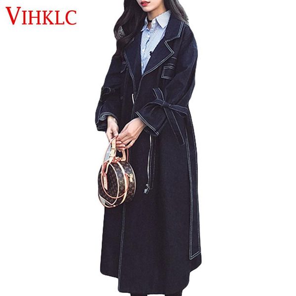 

trench coat female 2020 spring autumn chic long section new korean version student bf wild over knee port wind denim co'a't x408, Tan;black