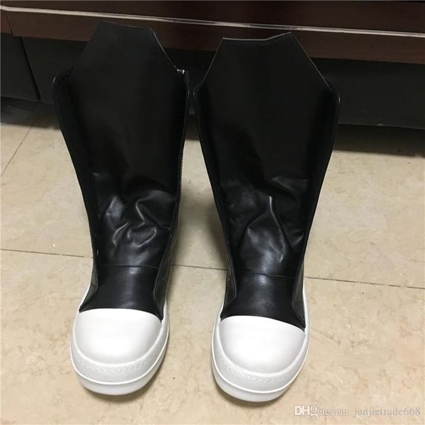 

new handmade genuine leather rock fashion hip hop street high zipper boots luxury comfortable boot real picture, Black