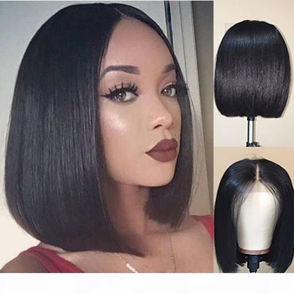 

bob lace front human hair wigs pre plucked with baby hair straight virgin brazilian short lace wigs for black women, Black;brown