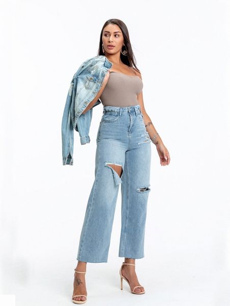 

high waisted ripped detail palazzo jeans z5fq#, Blue