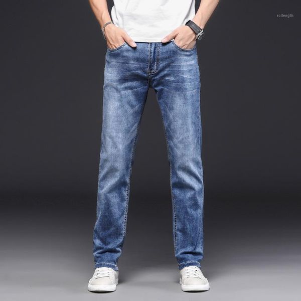 

men casual jeans summer thin section solid color straight jeans male business casual denim pants1, Blue