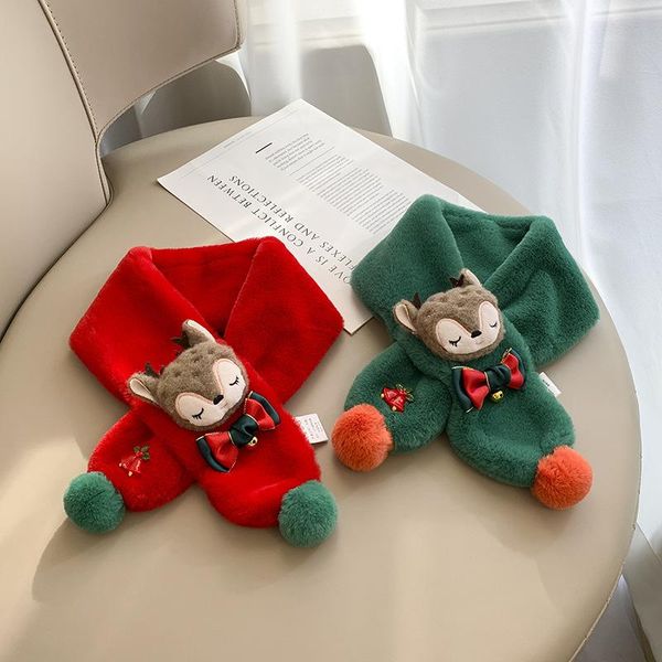 

christmas gift children's cute plush scarf autumn and winter thickening cold outdoor warm boys and girls baby solid color bib, Blue;gray