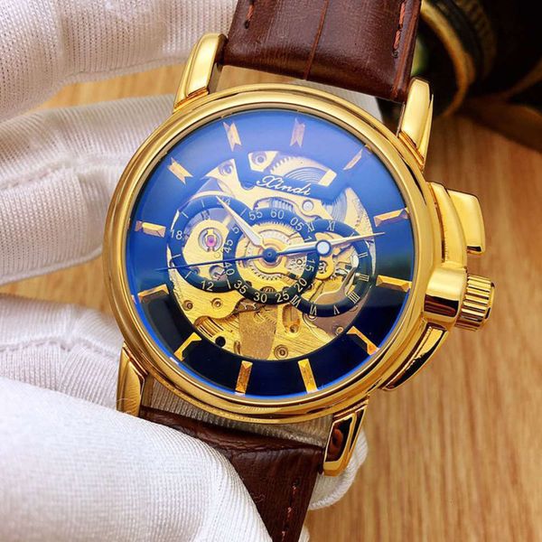 

factory made leisure xindi three hollow ring out automatic mechanical waterproof discolored glass men's watch 20211yt4, Slivery;brown