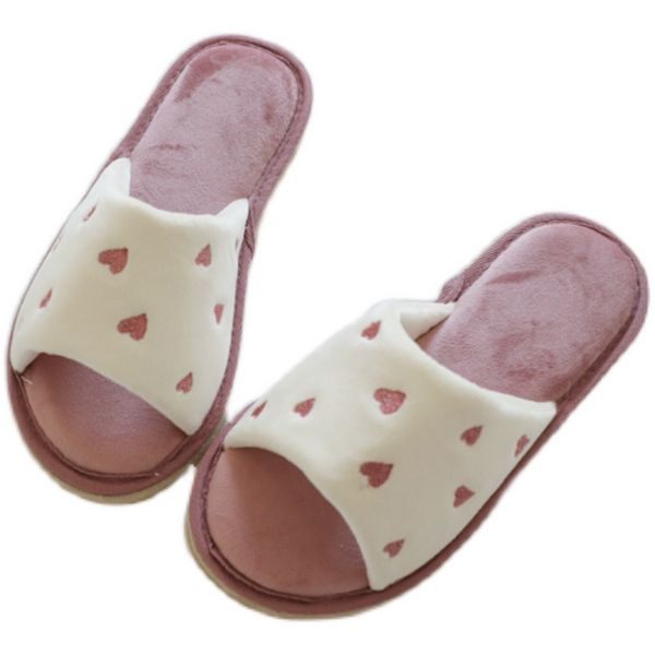 Outono e inverno estilo japonês rosa cor-de-rosa bordado amor dedoeste toe home adulto sapatos internos soled grossa mulheres slippers mulheres x1020