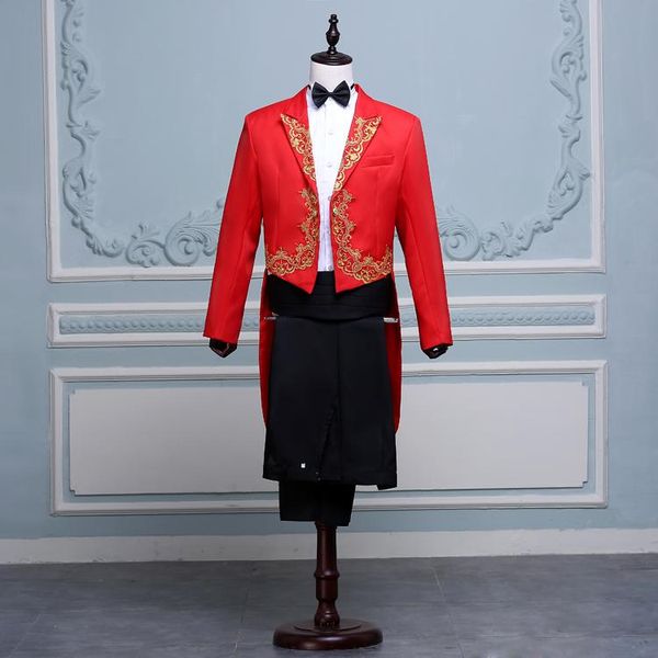 

jacket+pants) black white red singer stage show host ceremonies tuxedo classic wedding mens suits with pants men tailcoat, White;black