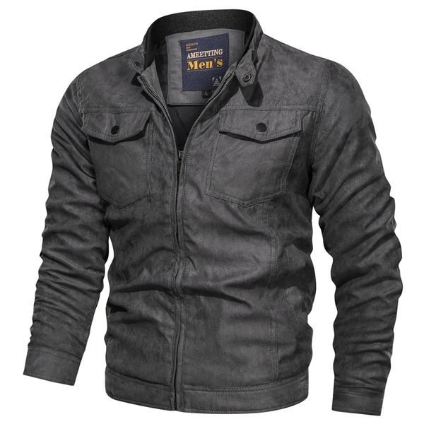 

2021 new autumn men leather casual coat man vintage outwear fashion motor & biker jackets male 1box, Black