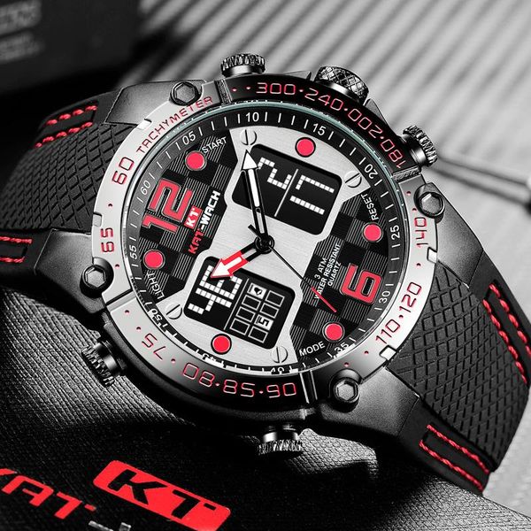 

wristwatch masculino 2020 watch big band clock rubber analog led watches relogio male dial black men afuib, Slivery;brown