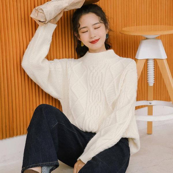 

women's sweaters korean women sweater autumn winter warm female jumper thick solid color knitted pullover pull hiver femme, White;black