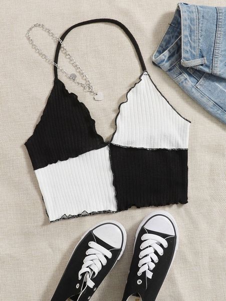 

lettuce trim colorblock halter o2do#, White