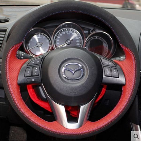 Per Mazda 3/6 cx8 cx4 Atenza cx5 onxela cx30 fai da te pelle personalizzata in pelle scamosciata a mano cucita a mano copertura del volante automaticamente accessori interni