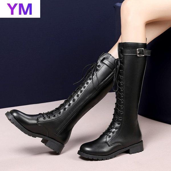 

boots 2021 women long fashion winter high mid calf motorcycle combat boot zip round toe keep warm add wool boots1, Black