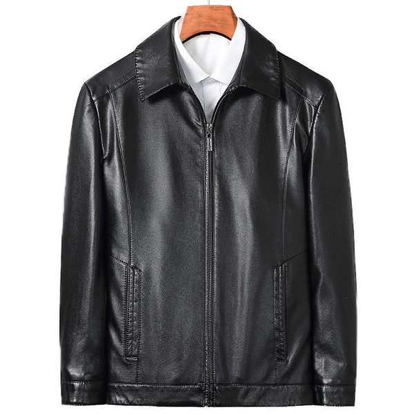 

fine plush fur coat men's coat autumn winter middle aged men's casual lapel leather jacket py1808-p180, Black;brown