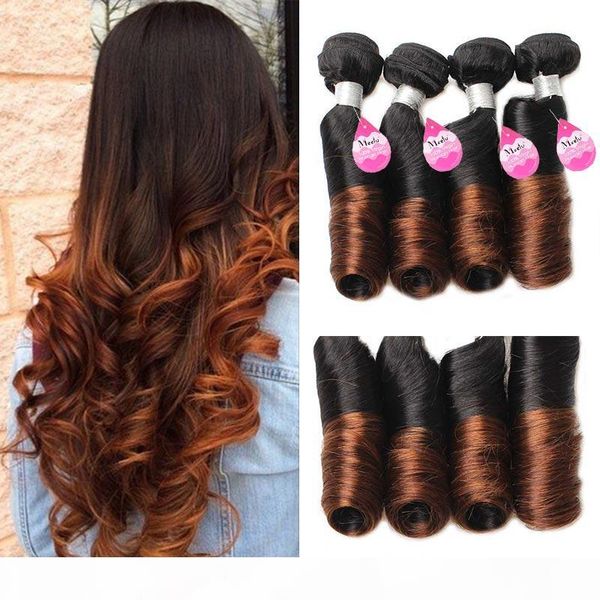 

10a ombre peruvian spring curl virgin hair 4 bundles unprocessed virgin ombre hair extensions two tone 1b #4 color human hair bundles, Black